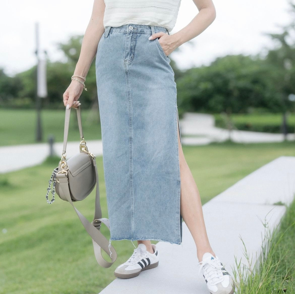 Show Me Love Denim Midi Skirt - S0146