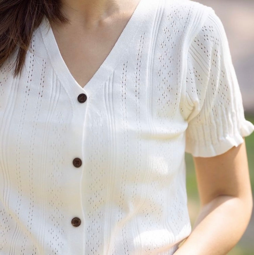 【現貨】T0184 春日人人適合系列 ☀️ 荷葉邊通花上衣